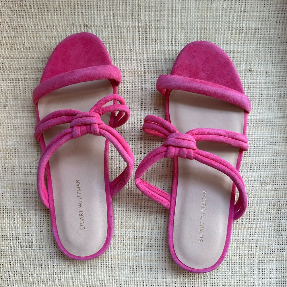Stuart Weitzman Fuchsia Knotted Suede Slide Sandals